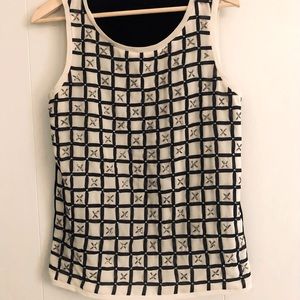 Ann Taylor Beaded Grid Sleeveless Top